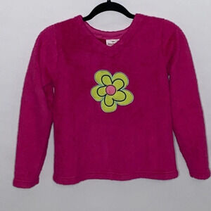 Hanna Andersson Pink Fleece Long Sleeve V Neck Floral Applique Top - Size 10